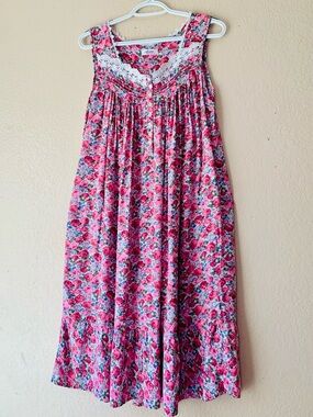 AOIIER Rose Print Floral Lace Cottagecore Country Nightgown Size M
